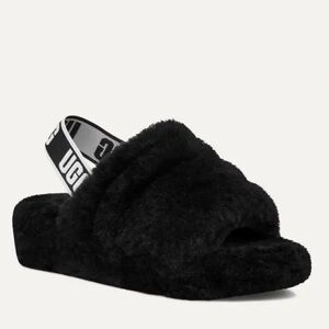 UGG Women's Black Fluffy Slide Sandals Like New.
